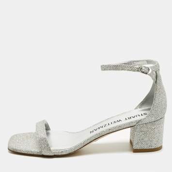 Pre Owned Stuart Weitzman Silver Glitter Nearlynude Sandals Size 40