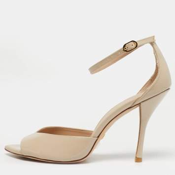 Pre Owned Stuart Weitzman Beige Patent Leather Nudistsong Ankle Strap Sandals Size 40