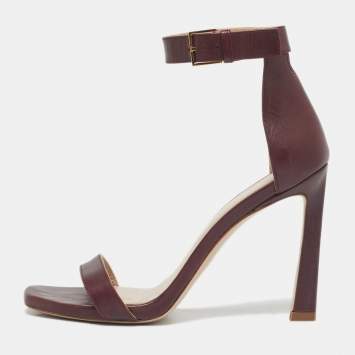 Pre Owned Stuart Weitzman Burgundy Leather Nudist Ankle Strap Sandals Size 37.5
