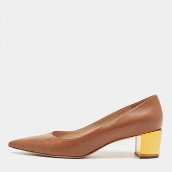 Pre Owned Stuart Weitzman Brown Leather Pointed Toe Block Heel Pumps Size 40