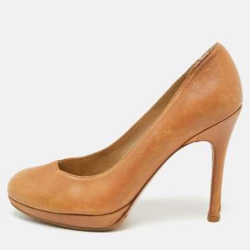 Pre Owned Stuart Weitzman Size 36.5 Tan Leather Platform Pumps