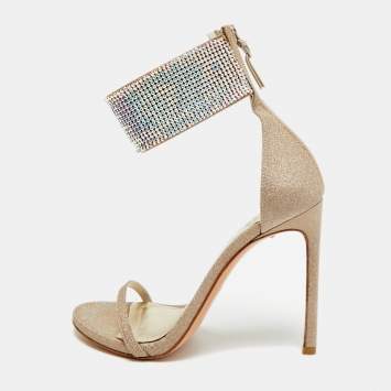 Pre Owned Stuart Weitzman Nudist Size 39 Metallic Glitter Ankle Strap Sandals