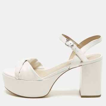 Pre Owned Stuart Weitzman Everly Size 38 White Leather Platform Sandals
