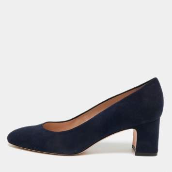 مملوكة مسبقًا Stuart Weitzman Size 41 Navy Blue Suede Block Heel Pumps