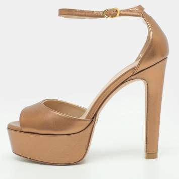 Pre Owned Stuart Weitzman Disco Size 36.5 Bronze Metallic Leather Platform Sandals