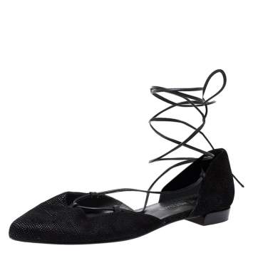 Pre Owned Stuart Weitzman Black Suede Gilligan Ankle Wrap Ballet Flats Size 39