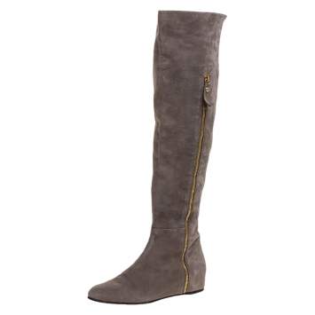 Pre Owned Stuart Weitzman Grey Suede Knee Length Boots Size 38.5