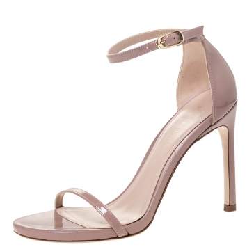 Pre Owned Stuart Weitzman Beige Patent Leather Nudistsong 105 Sandals Size 36