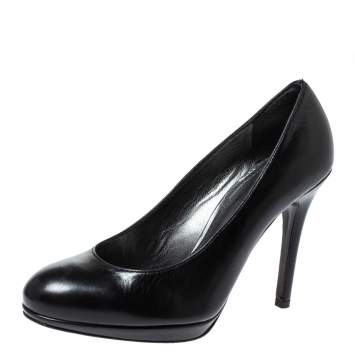 Pre Owned Stuart Weitzman Black Leather Platform Pumps Size 38.5