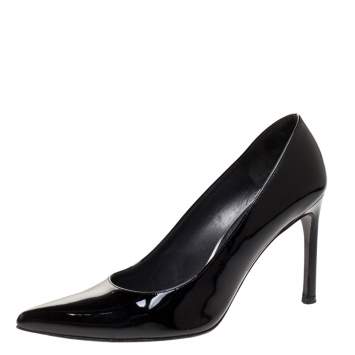 Pre Owned Stuart Weitzman Black Patent Leather Heist Pointed Toe Pumps Size 40