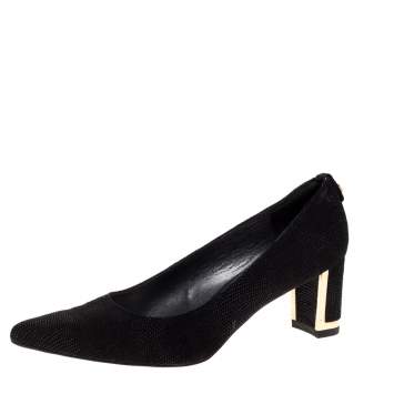 Pre Owned Stuart Weitzman Black Goosebump Effect Suede Block Heel Pointed Pumps Size 36