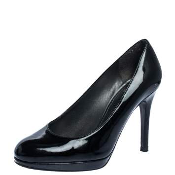 Pre Owned  Stuart Weitzman Black Patent 'The Blog' Platform Pumps Size 36