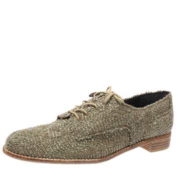 Pre Owned Stuart Weitzman Green Raffia Lace Up Oxfords Size 39