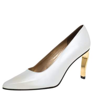 Pre Owned Stuart Weitzman White Leather Vintage Bella Pumps Size 38