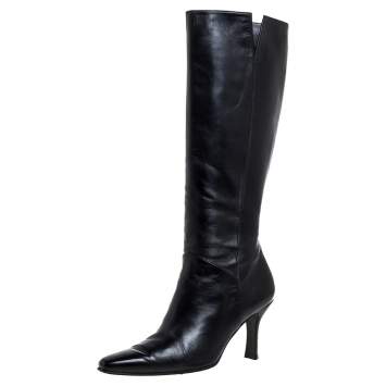 Pre Owned Stuart Weitzman Black Leather Zipped Knee High Boots Size 38 
