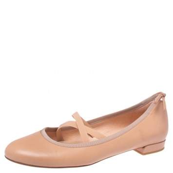 Pre Owned Stuart Weitzman Nude Beige Leather Bolshoi Ballet Flats Size 38