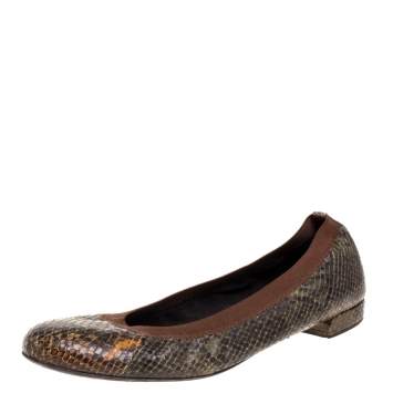 Pre Owned Stuart Weitzman Green Python Embossed Ballet Flats Size 41