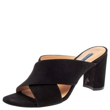 مملوكة مسبقًا Stuart Weitzman Black Suede Galene Slip On Mules Size 38.5