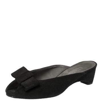 Pre Owned Stuart Weitzman Black Suede Slide Sandals Size 37