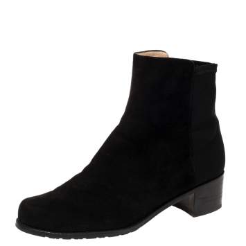 Pre Owned Stuart Weitzman Black Suede And Fabric Ankle Boots Size 38.5