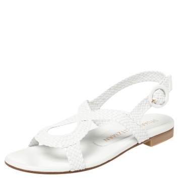 Pre Owned Stuart Weitzman White Leather Theodora Flats Size 38