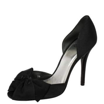 Pre Owned Stuart Weitzman Black Satin Bow D'orsay Peep Toe Pumps Size 39