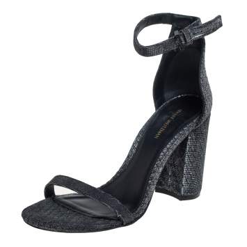 مملوكة مسبقًا Stuart Weitzman Grey/Black Glitter Ankle Strap Sandals Size 38