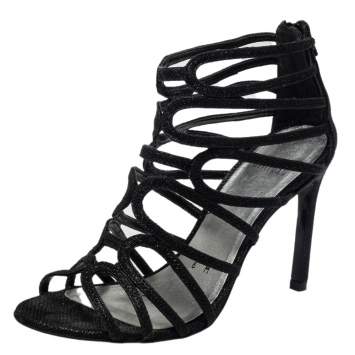 Pre Owned Stuart Weitzman Black Leather Loopdeloop Sandals Size 36.5