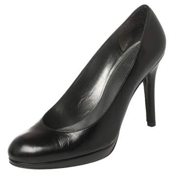 Pre Owned Stuart Weitzman Black Leather Platform Pumps Size 37.5