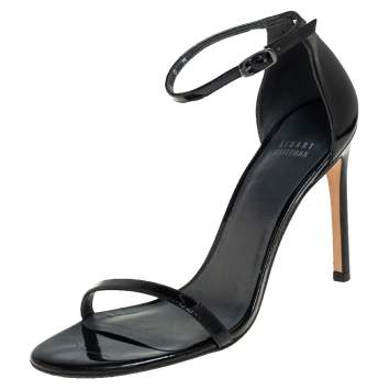 Pre Owned Stuart Weitzman Black Patent Leather Nudistsong 105 Sandals Size 39.5