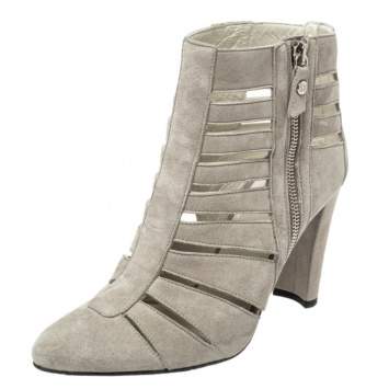 Pre Owned Stuart Weitzman Grey Suede Caged Ankle Boots Size 36