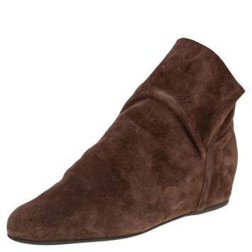 Pre Owned Stuart Weitzman Brown Suede Sprite Slouch Booties Size 39.5