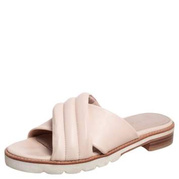 مملوكة مسبقًا Stuart Weitzman Beige Leather Criss Cross Slide Sandals Size 37