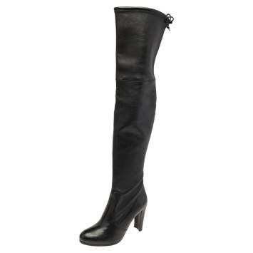 Pre Owned Stuart Weitzman Black Leather Over The Knee Length Boots Size 36.5