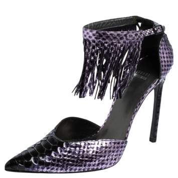 مملوكة مسبقًا Stuart Weitzman Purple Python Leather Pointed Toe Ankle Strap Sandals Size 41