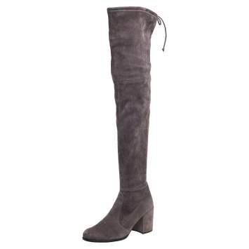 Pre Owned Stuart Weitzman Grey Suede Over The Knee Boots Size 38.5