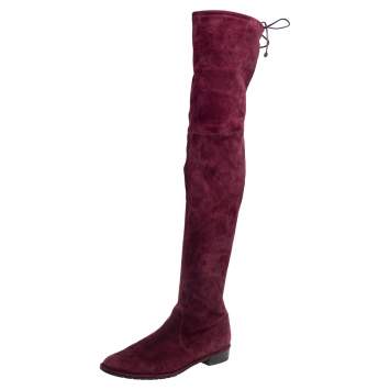 Pre Owned Stuart Weitzman Burgundy  Suede Urban Over-The-Knee Boots Size 42