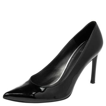 Pre Owned Stuart Weitzman Black Patent Leather Heist Pointed Toe Pumps Size 40.5