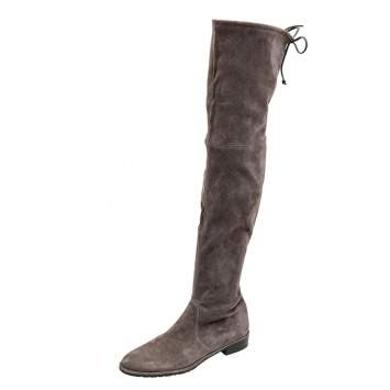 Pre Owned Stuart Weitzman Grey Suede Lowland Over The Knee Boots Size 38.5