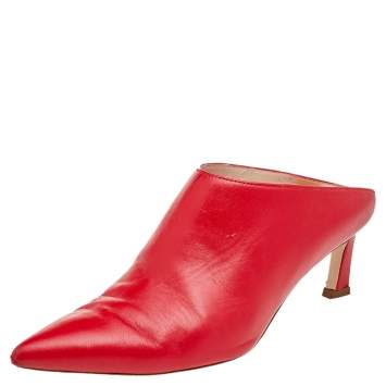 Pre Owned Stuart Weitzman Red Leather Lulah Mule Sandals Size 38