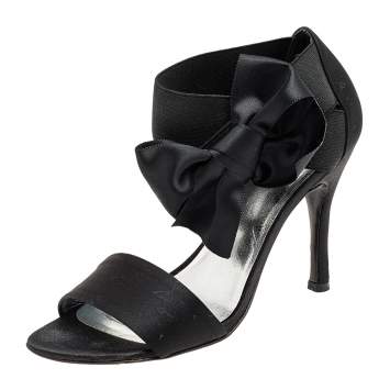 Pre Owned Stuart Weitzman Black Satin and Elastic Bestow Ankle Strap Sandals Size 36.5