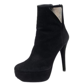 Pre Owned Stuart Weitzman Black Suede Platform Ankle Booties Size 38.5