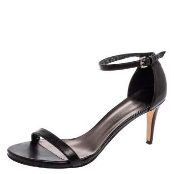Pre Owned Stuart Weitzman Black Leather Nudist  Ankle Strap Sandals Size 41