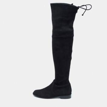 Pre Owned Stuart Weitzman Black Suede Over The Knee Boots Size 34.5