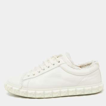 Pre Owned Stuart Weitzman White Leather Lace Up Sneakers Size 37.5 