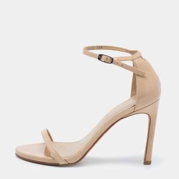 Pre Owned Stuart Weitzman Beige Patent Leather Nudistsong Ankle-Strap Sandals Size 36.5 