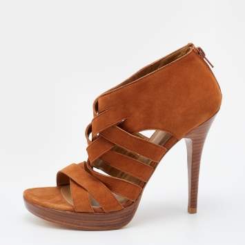 Pre Owned Stuart Weitzman Brown Suede Strappy Sandals Size 38.5