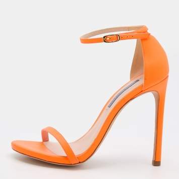 Pre Owned Stuart Weitzman Neon Orange Ankle Strap Sandals  Size 37.5