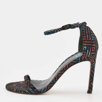 Pre Owned Stuart Weitzman Multicolor Suede Open Toe Ankle Strap Sandals Size 37.5