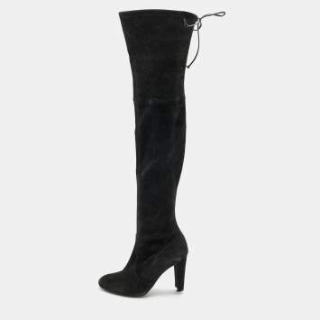 Pre Owned Stuart Weitzman Black Suede Thigh High Boots Size 37